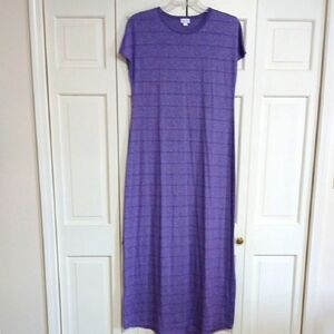 Casual Purple Maxi Dress with Crew Neck and Short Sleeves
